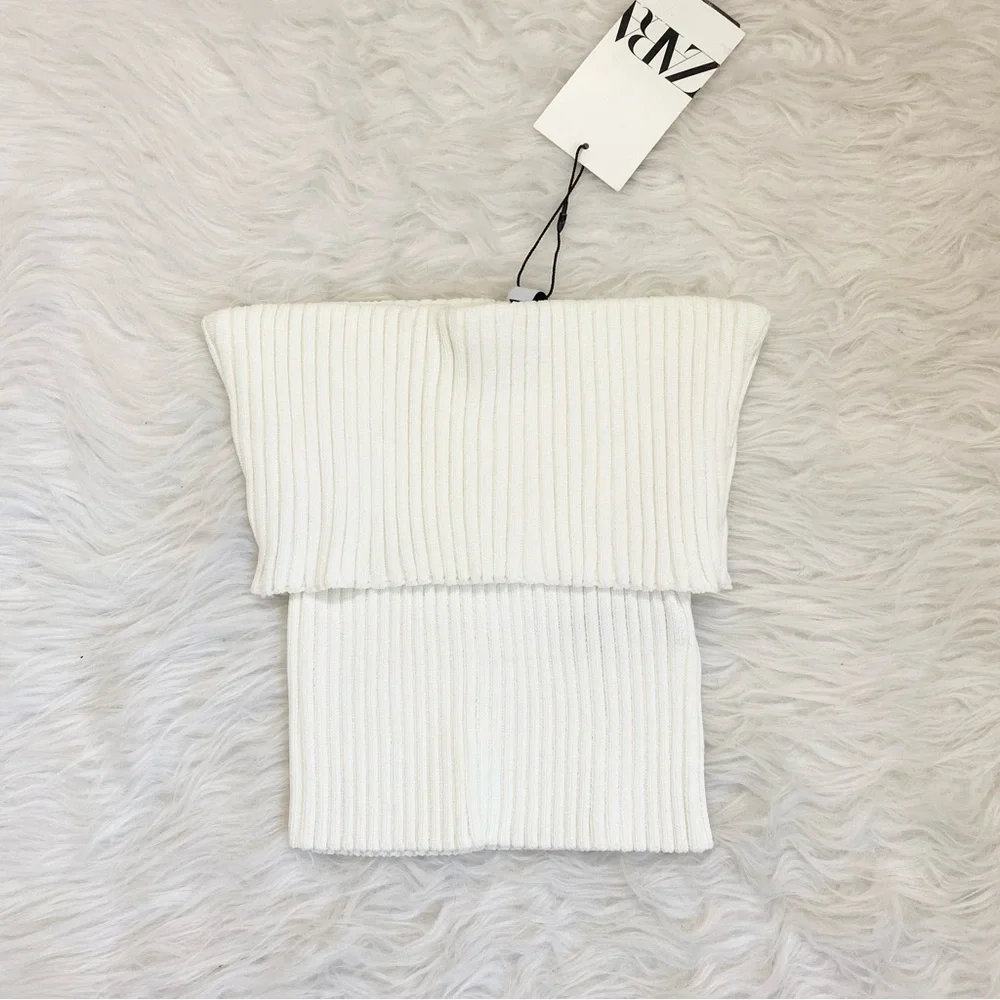 ZARA White Ribbed Tube Top - Picture 3 of 4